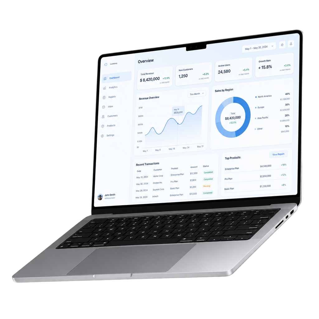 Laptop displaying an automated business growth dashboard